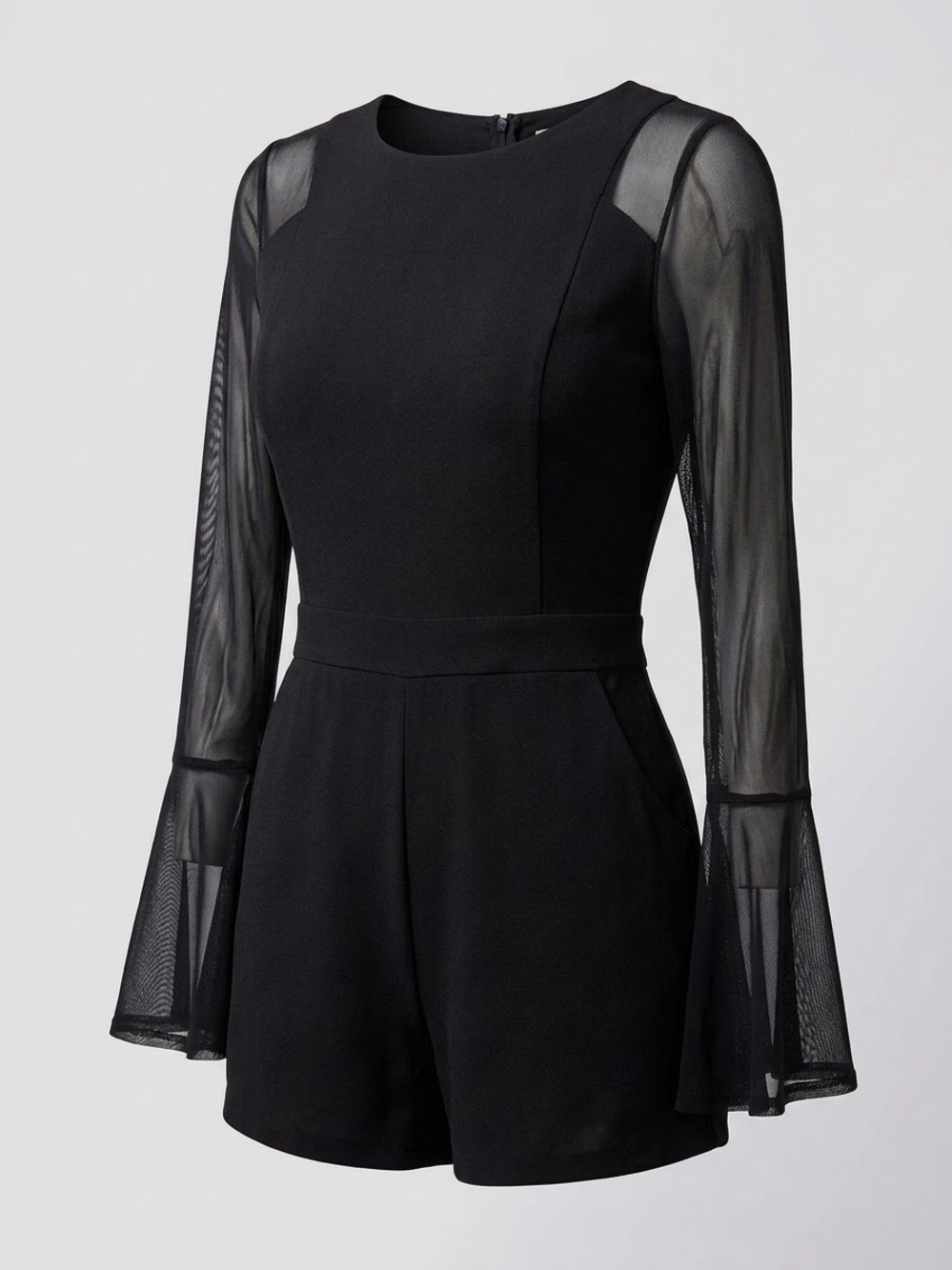 Gianni Bini Black Sheer-Sleeve Romper